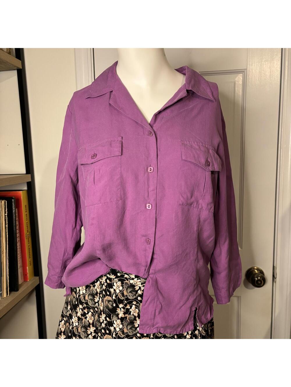 KR Essentials S Purple Silk Button Up